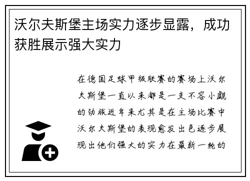 沃尔夫斯堡主场实力逐步显露，成功获胜展示强大实力